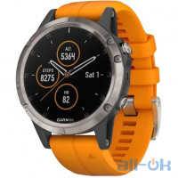  Спортивний годинник Garmin Fenix 5 Plus Sapphire Titanium with Orange Silicone (010-01988-05)