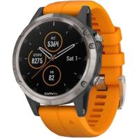 Спортивний годинник Garmin Fenix 5 Plus Sapphire Titanium with Orange Silicone (010-01988-05)