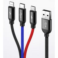 Кабель  Baseus 3 in 1 charging cable USB-A TO lightning + Micro-usb + Type-C  1,2M 