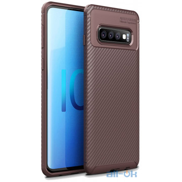 Чохол-накладка Ipaky Carbon Fiber Series/Soft TPU Case Samsung Galaxy S10 Brown