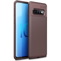 Чохол-накладка Ipaky Carbon Fiber Series/Soft TPU Case Samsung Galaxy S10 Plus Brown