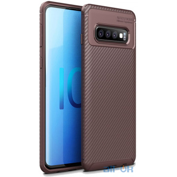 Чохол-накладка Ipaky Carbon Fiber Series/Soft TPU Case Samsung Galaxy S10 Plus Brown