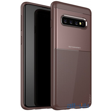 Чохол-накладка Ipaky Shield Series/Elegant Grid Design TPU Hybrid Case Samsung Galaxy S10 Plus Brown