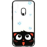 Чохол-накладка TOTO Cartoon Print Glass Case Samsung Galaxy A40 Cat and fish