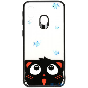 Чохол-накладка TOTO Cartoon Print Glass Case Samsung Galaxy A40 Cat and fish