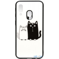Чохол-накладка TOTO Cartoon Print Glass Case Samsung Galaxy A40 Cats White/Black