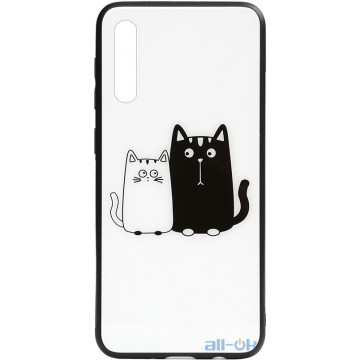 Чохол-накладка TOTO Cartoon Print Glass Case Samsung Galaxy A70 Cats White/Black