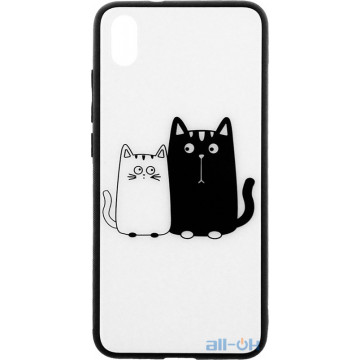 Чохол-накладка TOTO Cartoon Print Glass Case Xiaomi Redmi 7A Cats White/Black