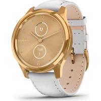 Garmin Vivomove Luxe 24K Gold PVD Stainless Steel Case with White Italian Leather Band (010-02240-08)