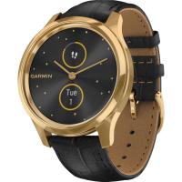 GARMIN Vivomove Luxe 24K Gold PVD Stainless Steel Case with Black Embossed Italian Leather Band