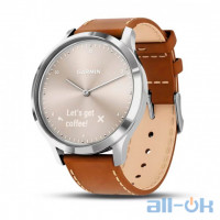 Garmin Vivomove HR Premium Silver Stainless Steel Case with Tan Italian Leather Band (010-01850-AA)