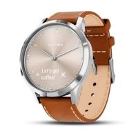 Garmin Vivomove HR Premium Silver Stainless Steel Case with Tan Italian Leather Band (010-01850-AA)