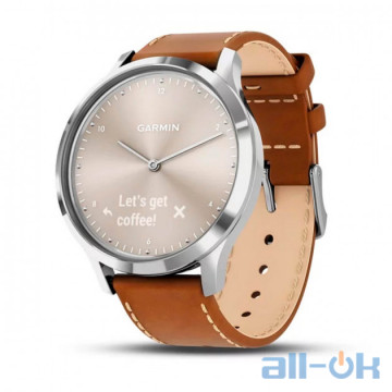 Garmin Vivomove HR Premium Silver Stainless Steel Case with Tan Italian Leather Band (010-01850-AA)