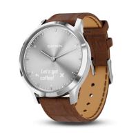 Garmin Vivomove HR Premium Silver Stainless Steel Case with Dark Brown Embossed Italian Leather Band (010-0