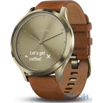 GARMIN Vivomove HR Premium Gold with Light Brown Leather Band 