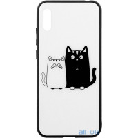 Чохол-накладка TOTO Cartoon Print Glass Case Huawei Y6 2019 Cats White/Black