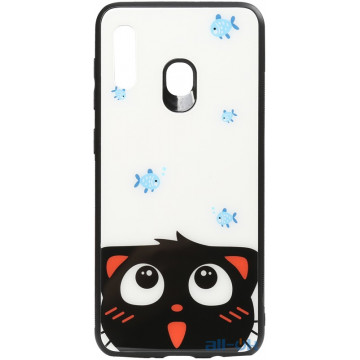 Чохол-накладка TOTO Cartoon Print Glass Case Huawei Y7 2019 Cat and fish