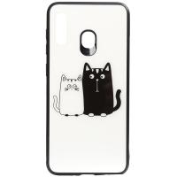 Чохол-накладка TOTO Cartoon Print Glass Case Huawei Y7 2019 Cats White/Black