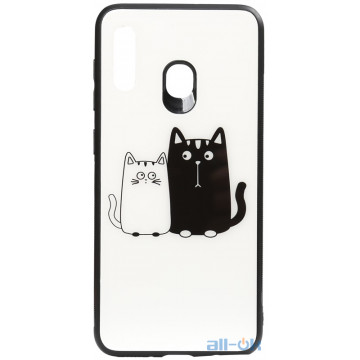 Чохол-накладка TOTO Cartoon Print Glass Case Huawei Y7 2019 Cats White/Black
