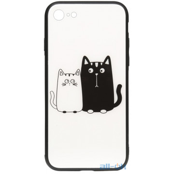 Чохол-накладка TOTO Cartoon Print Glass Case Apple iPhone 7/8 Cats White/Black
