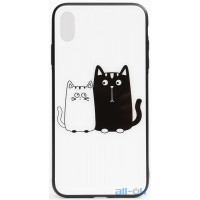 Чохол-накладка TOTO Cartoon Print Glass Case Apple iPhone X/XS Cats White/Black