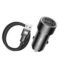 Автомобільний зарядний пристрій  Baseus Car Charger Small Screw Series 2USB 3.4A + Lightning Cable Black (TZXLD-A01)