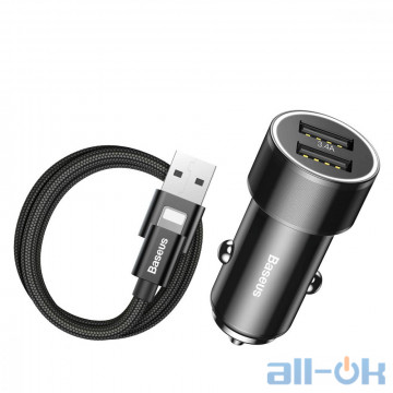 Автомобільний зарядний пристрій  Baseus Car Charger Small Screw Series 2USB 3.4A + USB-C Cable Black (TZXLD-B01)