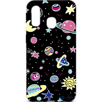 Чохол-накладка TOTO Cartoon Soft Silicone TPU Case Samsung Galaxy A40 Space Planets Black