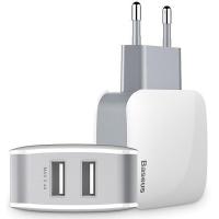 Мережевий зарядний пристрій Baseus USB Wall Charger 2xUSB Letour 2.4A White/Gray (ZCL2B-B02)