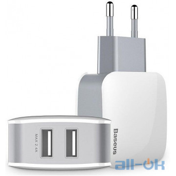 Мережевий зарядний пристрій Baseus USB Wall Charger 2xUSB Letour 2.4A White/Gray (ZCL2B-B02) UA UCRF