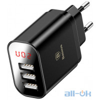 Мережевий зарядний пристрій Baseus USB Wall Charger 3xUSB 3.4A Mirror Lake Intelligent Digital Display Black (CCALL-BH01)