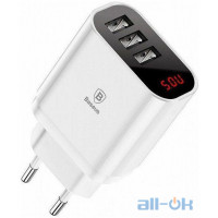 Мережевий зарядний пристрій Baseus USB Wall Charger 3xUSB 3.4A Mirror Lake Intelligent Digital Display White (CCALL-BH02)