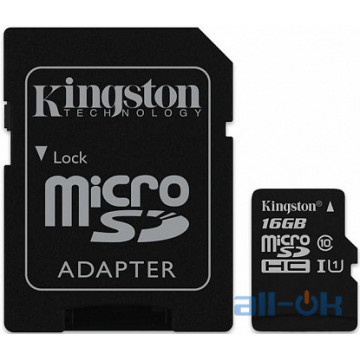 Карта пам'яті Kingston 16 GB microSDHC Class 10 UHS-I + SD Adapter SDC10G2/16GB