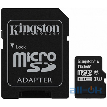 Карта пам'яті  Kingston microSDHC/SDXC UHS-I Class 10 Canvas Select SD адаптер 16Gb