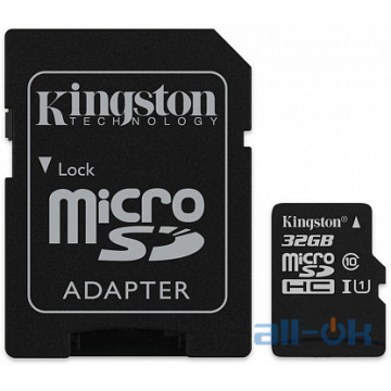Карта пам'яті  Kingston microSDHC/SDXC UHS-I Class 10 Canvas Select SD адаптер 32Gb