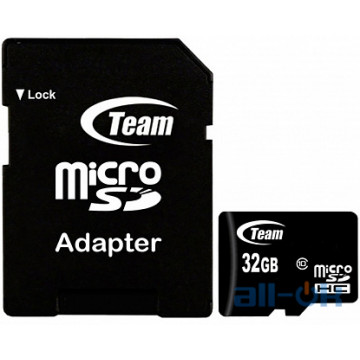 Карта пам'яті TEAM 32 GB microSDHC Class 10 + SD Adapter TUSDH32GCL1003