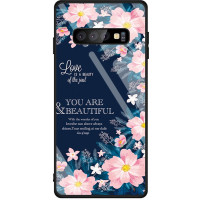 Чохол-накладка TOTO Glass Fashionable Case Samsung Galaxy S10 Flower on Blue