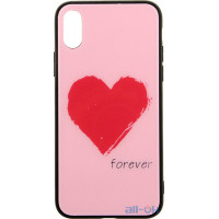 Чохол-накладка TOTO Glass Fashionable Case Apple iPhone X Red Heart on Pink