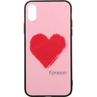 Чохол-накладка TOTO Glass Fashionable Case Apple iPhone X Red Heart on Pink