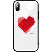 Чохол-накладка TOTO Glass Fashionable Case Apple iPhone X Red Heart on White			