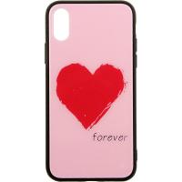 Чохол-накладка TOTO Glass Fashionable Case Apple iPhone XS Red Heart on Pink