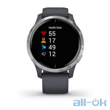 Смарт-годинник Garmin Venu Silver Stainless Steel Bezel w. Granite Blue and Silicone B. (010-02173-01)