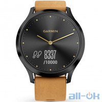  Спортивний годинник Garmin Vivomove HR Onyx Black Stainless Steel Case with Tan Suede Band