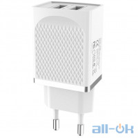 Мережевий зарядний пристрій Hoco C43A 2 USB 2.4A White
