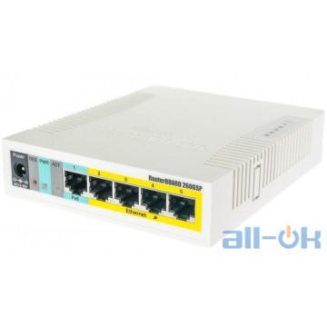 Комутатор керований рівня 2 Mikrotik RB260GSP (CSS106-1G-4P-1S) UA UCRF
