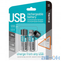 Аккумулятор (USB разъем) ColorWay AA 1200mAh Li-Pol 2шт USB (CW-UBAA-02)