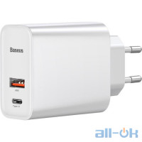 Мережевий зарядний пристрій Baseus Wall Charger USB-C and USB PPS Quick Charge 30W with USB-C Cable White (TZCAFS-A02)