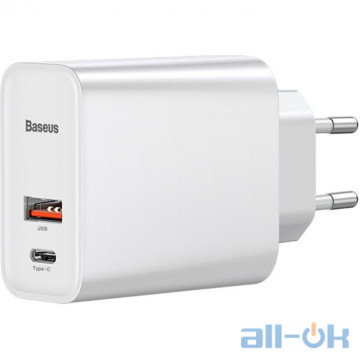 Мережевий зарядний пристрій Baseus Wall Charger USB-C and USB PPS Quick Charge 30W with USB-C Cable White (TZCAFS-A02)
