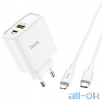 Мережевий зарядний пристрій Hoco C57A Speed PD Plus QC3.0 Type-C to Lightning EU White
