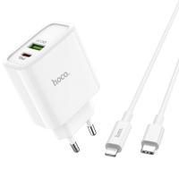 Мережевий зарядний пристрій Hoco C57A Speed PD Plus QC3.0 Type-C to Lightning EU White